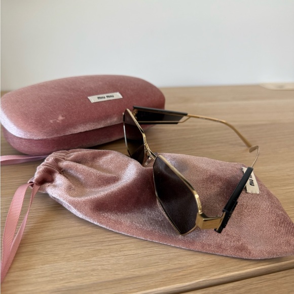 Miu Miu Gold Frame Sunglasses with Black Lenses - Picture 1 of 7